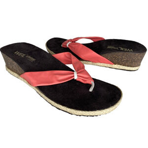 Dr. WEIL Orthaheel Calm Coral Pink Leather Thong Wedge Sandals Sz 10/41
